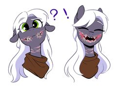  confusion deformation deformed deformed_face earth_pony equid equine exclamation_point eyebrows facial_scar fan_character female feral glasgow_smile green_eyes hair hasbro horse mammal my_little_pony open_mouth open_smile pony question_mark raised_eyebrow redxbacon scar sharp_teeth simple_background smile starlight_brew_(oc) teeth white_background white_hair 