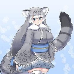  1:1 2024 :3 absolute_territory accessory animal_humanoid animal_print asian_clothing big_breasts big_tail biped black_body black_ears black_fur black_tail_tip blue_background blue_eyes blue_ribbon blush bottomwear breasts clothed clothing colored countershade_tail countershading digital_media_(artwork) dipstick_tail east_asian_clothing eyelashes felid felid_humanoid female fluffy fluffy_tail front_view fully_clothed fur fur_trim_(clothing) glistening glistening_body glistening_fur gradient_background grey_body grey_bottomwear grey_clothing grey_fur grey_hair grey_kimono grey_skirt hair hair_accessory hair_ribbon hi_res highlights_(coloring) huge_tail humanoid inner_ear_fluff jaguar_print jaguar_spots japanese_clothing kemono_friends kimono legwear light_body light_skin long_hair long_tail looking_at_viewer mammal mammal_humanoid markings mo23 multicolored_body multicolored_ears multicolored_fur multicolored_hair multicolored_tail obi obijime pantherine pantherine_humanoid portrait pupils ribbons shaded simple_background skirt smile snow_leopard_(kemono_friends) snow_leopard_humanoid snowflake_pattern solo spots spotted_markings spotted_tail standing stockings striped_markings striped_tail stripes tail tail_markings thigh_highs three-quarter_portrait tuft two_tone_body two_tone_ears two_tone_fur two_tone_hair white_clothing white_hair white_highlights white_inner_ear white_legwear white_stockings white_thigh_highs 