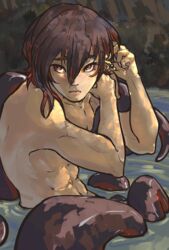  abs absurd_res androideql apode detailed_background draconcopode hair hi_res highlights_(coloring) humanoid lamia legless male navel nu:_carnival partially_submerged realistic_lighting realistic_shading red_highlights reptile scalie serpentine snake solo split_form yakumo_(nu:_carnival) 