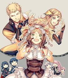  blonde_hair blue_hair breasts closed_eyes father_and_daughter female fire_emblem fire_emblem:_kakusei fire_emblem_if liz_(fire_emblem) lucina multiple_boys multiple_girls nintendo ophelia_(fire_emblem_if) pink_hair smile soleil_(fire_emblem_if) 