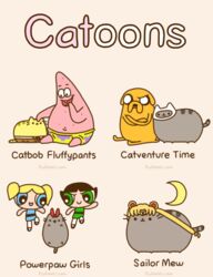  2d_animation :3 accessory adventure_time ambiguous_gender animated anthro asteriid asterozoan base_two_layout blue_eyes bow_accessory bow_ribbon bubbles_(powerpuff_girls) buttercup_(powerpuff_girls) canid canine canis cartoon_network crossed_arms daww domestic_cat domestic_dog echinoderm english_text felid feline felis female female_(lore) feral finn_the_human four_frame_grid four_frame_image fur grey_body grey_fur grid_layout group grumpy hair_accessory hair_ribbon hairbow human humor jake_the_dog mammal marine markings meme nickelodeon patrick_star pink_sea_star pisaster powerpuff_girls pun pusheen pusheen_and_friends pusheen_corp regular_grid_layout ribbons ring_(marking) ringed_tail sailor_moon_(series) simple_background sitting smile spongebob_squarepants starfish striped_markings striped_tail stripes tail tail_markings text third-party_edit two_row_layout white_background young young_female young_human 