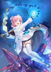  :d ass_visible_through_thighs blue_footwear blush book commentary_request creature doll dress female gloves hair_ornament highres holding holding_book kanipanda long_sleeves mary_janes mecha open_book open_mouth outstretched_arm paper partially_fingerless_gloves phantasy_star phantasy_star_zero pink_eyes pink_hair planet pointy_ears robot sarisa shoes short_hair sidelocks sleeves_past_wrists smile solo space star_(sky) sword tareme thigh_gap thighhighs weapon white_dress white_gloves white_thighhighs 