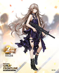  ankle_boots bad_link black_footwear boots breasts brown_hair damaged dress female full_body girls&#039;_frontline gun h&amp;k_ump heckler_&amp;_koch high_heel_boots high_heels holding holding_gun holding_weapon infukun long_hair looking_at_viewer machine_gun military nail_polish official_alternate_costume official_art one_side_up promotional_art purple_dress purple_nails scar scar_across_eye scar_on_face small_breasts solo submachine_gun thigh_strap torn_clothes ump45_(diamond_flower)_(girls&#039;_frontline) ump45_(girls&#039;_frontline) weapon yellow_eyes 