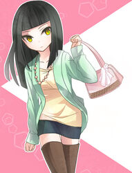  bad_id bad_pixiv_id bag black_hair boots casual daana female handbag inazuma_eleven_(series) inazuma_eleven_go inazuma_eleven_go_chrono_stone long_hair ritsu_(iqpi) skirt solo thigh_boots thighhighs yellow_eyes zettai_ryouiki 