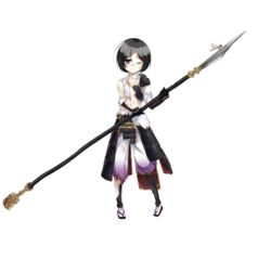  armor black_hair broken broken_armor broken_spear broken_weapon bug dragonfly female full_body gloves hair_ornament holding holding_weapon kanzaki_karuna odaki_(oshiro_project) official_art one_eye_closed oshiro_project:re polearm purple_eyes short_hair solo spear torn_clothes transparent_background weapon 