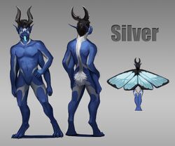  6:5 antennae_(anatomy) arthropod digitigrade gradient grey_background humanoid humanoid_pointy_ears insect_wings insects lepidopteran male moth multi_limb silver_(xexusthesilver) simple_background solo trunorth wings 