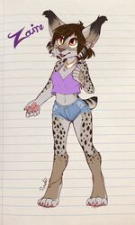  adolescent anthro bottomwear breasts clothed clothing felid feline female hair hi_res lynx mammal pomela_(artist) short_hair short_tail shorts skimpy small_breasts solo tail young young_anthro young_female zaire_(nightdancer) 