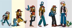  age_progression alpha_channel border brown_hair cosplay digital_media_(artwork) duo_focus ethan_(pokemon) female generation_1_pokemon generation_2_pokemon generation_3_pokemon generation_4_pokemon generation_5_pokemon group hair hi_res hilbert_(pokemon) hilda_(pokemon) human katie_tiedrich katie_tiedrich_(persona) lucas_(pokemon) male mammal may_(pokemon) mudkip nintendo norrin_hester_(persona) orange_hair oshawott outline piplup pokemon pokemon_(species) pokemon_trainer red_(pokemon) snivy squirtle totodile transparent_border 