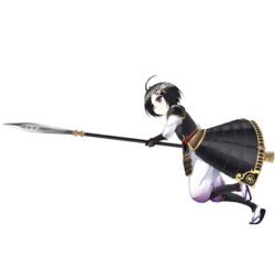  ahoge armor black_hair bug dragonfly female full_body gloves hair_ornament holding holding_weapon kanzaki_karuna odaki_(oshiro_project) official_art oshiro_project:re polearm purple_eyes short_hair solo spear transparent_background weapon 