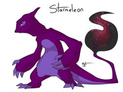  2014 4:3 ambiguous_gender charmeleon claws commander_ledi fire flaming_tail generation_1_pokemon horn nebula nintendo pokemon pokemon_(species) purple_body purple_skin reptile scalie simple_background solo space star tail white_background 