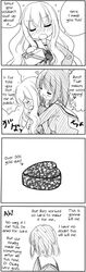  2girls 4koma blush chocolate couple embarrassed food inedible kawamura_reo monochrome official sawaguchi_mai school_uniform shocked sono_hanabira_ni_kuchizuke_wo translated tsundere uniform valentines valentines_day yuri 