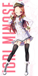  alternate_costume brown_hair character_name commentary epaulettes female garter_straps hat highres idolmaster idolmaster_(classic) idolmaster_cinderella_girls idolmaster_cinderella_girls_starlight_stage long_hair military military_hat military_uniform minase_iori naval_uniform one_eye_closed peaked_cap photoshop_(medium) purple_eyes rabbit ripe.c seizon_honnou_valkyria_(idolmaster) skirt solo thighhighs uniform zoom_layer 