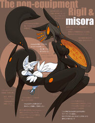  2013 annoyed black_body breasts brown_background canid canine duo english_text female fox grey_hair hair handymonsters japanese_text machine mammal misora rigil robot sho_shibamoto simple_background taur text translation_request white_body 