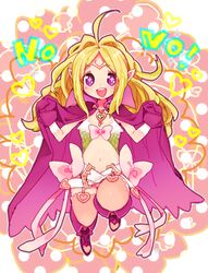  +_+ bad_id bad_pixiv_id blue_eyes boots cape character_name clothing_cutout crown female fire_emblem fire_emblem_awakening green_hair heart heart_necklace jewelry jumping leotard long_hair natsumi_(natumi06) navel_cutout necklace nowi_(fire_emblem) pink_background pointy_ears ribbon smile thigh_boots thighhighs 