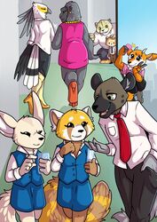  2018 accipitriform aggretsuko ailurid antelope anthro ape avian beak bird bottomwear bovid canid canine cellphone closed_eyes clothed clothing digital_media_(artwork) director_gori dress electronics eyelashes felid feline female fennec_fox fenneko fox fur furgonomics gazelle gorilla group haida_(aggretsuko) haplorhine hi_res hyena male mammal manumaru pallas&#039;s_cat pencil_skirt phone primate ramthedragon red_panda resasuke retsuko sanrio secretary_bird secretary_washimi simple_background skirt spotted_hyena tail tail_through_skirt teeth thomson&#039;s_gazelle true_antelope true_fox tsunoda_(aggretsuko) 