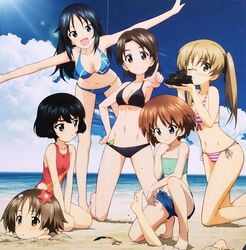  6+girls bad_id bad_link bad_twitter_id beach bikini black_eyes black_hair blonde_hair blue_eyes brown_eyes brown_hair buried cloud day girls_und_panzer halterneck jpeg_artifacts lens_flare m3_lee maruyama_saki medium_tank military military_vehicle motor_vehicle multiple_girls official_art one-piece_swimsuit oono_aya outdoors sakaguchi_karina sand sawa_azusa side-tie_bikini_bottom sky starfish swimsuit tank utsugi_yuuki water yamagou_ayumi 