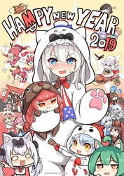  &gt;_&lt; 2019 6+girls :3 :d ahoge akagi_(azur_lane) akashi_(azur_lane) amagi_(azur_lane) american_flag american_flag_neckwear american_flag_print animal animal_costume animal_ear_fluff animal_ears animal_hood antlers ark_royal_(azur_lane) azur_lane bald_eagle bird black_bow black_kimono black_sailor_collar blue_eyes blue_hair blue_shirt blunt_bangs blush boar bow box breasts brown_eyes brown_hair cat_costume cat_ears cat_hood chibi chicken_costume chinese_zodiac christmas cleavage closed_mouth commentary cube detached_sleeves dragon_horns dress eagle ears_through_headwear enterprise_(azur_lane) enterprise_(reindeer_master)_(azur_lane) fake_antlers flag_print fox fox_ears fubuki_(azur_lane) gift gift_box green_hair grim_(azur_lane) hair_between_eyes hair_bun hair_ornament hair_over_one_eye hammann_(azur_lane) happy_new_year hat heart highres hm_(hmongt) honolulu_(azur_lane) hood hood_up horns japanese_clothes kaga_(azur_lane) kaga_(battleship)_(azur_lane) kimono kindergarten_uniform kisaragi_(azur_lane) long_hair long_sleeves medium_breasts mini_hat mittens multiple_girls multiple_tails mutsu_(azur_lane) nagato_(azur_lane) necktie new_year nose_blush obi oerba_yun_fang official_alternate_costume open_mouth orange_eyes outstretched_arms party_popper pig pink_hair pleated_skirt pout print_necktie purple_eyes purple_hair red_dress red_hair red_mittens red_skirt reindeer_antlers reindeer_costume reindeer_hood ryuujou_(azur_lane) sailor_collar san_diego_(azur_lane) san_diego_(sandy_claus)_(azur_lane) santa_costume saratoga_(azur_lane) sash school_hat school_uniform serafuku shirt single_hair_bun single_side_bun skirt sleeveless sleeveless_shirt sleigh smile sparkle spread_arms star_(symbol) sweat tail torii twintails unicorn_(azur_lane) very_long_hair wavy_mouth white_dress white_hair white_hat white_kimono white_shirt white_sleeves wide_sleeves year_of_the_pig yellow_hat yellow_skirt yukikaze_(azur_lane) 