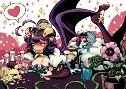  6+girls absurdres ahoge akoya_matama anemo_nemo araga_kiwi bat_wings black_hair blank_eyes bound bow breasts candle closed_eyes commentary english_commentary flower flower_pot forward_facing_horns hair_over_one_eye hairbow hanabishi_haruka hat heart heart_ahoge highres hiiragi_utena hood leberblume leoparde_(mahou_shoujo_ni_akogarete) loco_musica long_hair lying magia_azure magia_baiser magia_magenta magia_sulfur magical_girl mahou_shoujo_ni_akogarete medium_breasts medium_hair military_hat military_uniform minakami_sayo mini_person minigirl miniskirt morino_korisu multiple_girls nail_polish nerdy_arty nero_alice oerba_yun_fang on_stomach open_mouth pasties pink_eyes plant plant_monster scissors shoes simple_background skirt sleeves_past_wrists smile sparkle star-shaped_pupils star_(symbol) star_pasties symbol-shaped_pupils tenkawa_kaoruko tongue tongue_out uniform vines white_background wings yellow_eyes yuri 