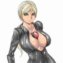  1girls big_breasts blonde_hair brainwashing breasts cleavage female hair jill_valentine jill_valentine_(blonde) jill_valentine_(julia_voth) looking_at_viewer mind_control ponytail resident_evil shirt tech_control tied_hair 