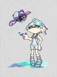  agent_8_(splatoon) agent_8_(splatoon)_(cosplay) aqua_hair bodysuit boots bow-shaped_hair callie_(splatoon) color_chip_(splatoon) commentary_request cosplay drone earrings eyelashes female floating food food_on_head full_body glint grey_background grid_background half_updo hand_on_own_hip highres hoop_earrings inkling jewelry len_contact marie_(splatoon) mole mole_under_eye multicolored_hair non-humanoid_robot object_on_head pearl_drone_(splatoon) pearl_drone_(splatoon)_(cosplay) purple_hair robot short_hair simple_background sleeveless sleeveless_bodysuit socks splatoon_(series) splatoon_3 splatoon_3:_side_order standing sushi swept_bangs tentacle_hair thick_eyebrows two-tone_hair white_bodysuit white_footwear white_socks yellow_eyes 