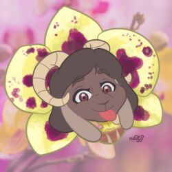  1:1 absurd_res anthro bovid caprine female flower goat hi_res mammal naoto orchid_(flower) petals plant solo spring_(season) tongue tongue_out 