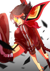  absurdres alternate_costume black_hair blue_eyes commentary_request cropped_jacket female grin highres kill_la_kill looking_at_viewer looking_to_the_side matoi_ryuuko midriff mosang multicolored_hair navel partial_commentary photoshop_(medium) safety_glasses scarf scissor_blade_(kill_la_kill) senketsu senketsu_(scarf) short_hair smile solo spoilers streaked_hair suspenders tinted_eyewear track_suit two-tone_hair yellow-tinted_eyewear 