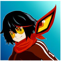  alternate_costume black_hair commentary_request edgardo_diaz female highres jacket kill_la_kill matoi_ryuuko multicolored_hair safety_glasses scarf senketsu senketsu_(scarf) simple_background smile solo spoilers streaked_hair tinted_eyewear track_jacket upper_body yellow-tinted_eyewear 