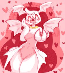  3_fingers bat big_nose blush blush_stickers breasts butt_wings conditional_dnp cross_pupils fangs featureless_breasts featureless_crotch female fingers fur halo head_tuft head_wings heart_nose heart_symbol heartthrob_cafe hi_res irootie leaf-nosed_bat looking_at_viewer mammal microbat multicolored_body multicolored_fur nude pink_body pink_eyes pink_fur pink_nose pink_theme pink_tongue portrait pupils smile solo standing symbol-shaped_pupils teeth three-quarter_portrait tongue tongue_out tuft unusual_pupils venus_(irootie) white_body white_fur white_pupils wings yangochiropteran 