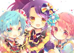  1boy 2girls :3 :d bad_id bad_pixiv_id blue_eyes blue_hair blue_nails blush braid brooch brother_and_sister closed_mouth crystal dorothy_west eyes_visible_through_hair frills hair_ornament hand_on_another&#039;s_arm hand_to_own_mouth jewelry looking_at_viewer mole mole_under_eye multiple_girls nail_polish nekoto_rina oerba_yun_fang open_mouth orange_eyes otoko_no_ko pink_eyes pink_hair plaid pretty_series pripara puffy_short_sleeves puffy_sleeves purple_hair reona_west short_hair short_sleeves siblings side_braid side_ponytail smile tears toudou_shion twins upper_body 