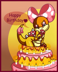  anthro blue_eyes blush cake dessert english_text female food koopa koopaling lips mario_bros nintendo pop_out_cake scalie solo text thick_lips unknown_artist wendy_o._koopa 