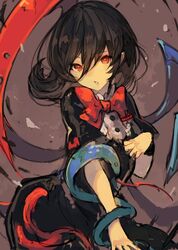  black_hair bow buttons chobi_(sakuyasakuhana) downscaled dress female houjuu_nue md5_mismatch red_eyes resized snake touhou 