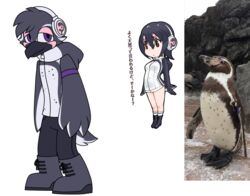  2022 alpha_channel anthro avian bird black_body black_clothing clothing crossover electronics grape-kun headphones hululu jacket japanese_text kemono_friends male meme pegacousin penguin purple_eyes redraw reference_image sega solo sonic_the_hedgehog_(series) text topwear 