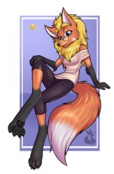  2023 4_toes alpha_channel anthro barefoot black_nose black_pawpads blonde_hair blue_eyes breasts canid canine claws clothed clothing digitigrade dipstick_tail eyewear feet female fur glasses gloves_(marking) hair hi_res leg_markings mammal mancoin maned_wolf markings orange_body orange_fur pawpads paws socks_(marking) solo tail tail_markings toe_claws toes 