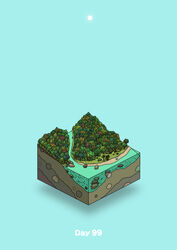  absurdres aqua_background beach commentary day diorama forest gozz highres isometric nature no_humans original river shore sun tree 