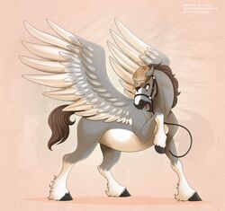  angry bridle brown_eyes brown_hair dallas_prairiewind equid equine feathers feral grey_body hair hi_res hooves jenery male mammal markings military_hat mythological_creature mythological_equine mythology pegasus solo white_markings wings 