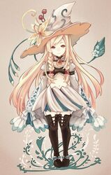  blonde_hair braid brown_eyes chobi_(sakuyasakuhana) copyright_request female flower hat navel witch_hat 