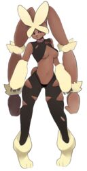  5_fingers alpha_channel anthro asukea breasts brown_body brown_fur clothing collar female fingers fur generation_6_pokemon hi_res lagomorph mammal mega_evolution mega_lopunny mya_the_pokegirl nintendo pokemon pokemon_(species) scut_tail short_tail solo tail tan_body tan_fur tearing_clothing torn_clothing under_boob 