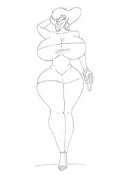  anthro ass big_breasts big_butt breasts canid canine clothed clothing disney ear_piercing female footwear goof_troop hi_res high_heels huge_breasts krocialblack looking_at_viewer mammal mature_anthro mature_female peg_pete piercing shoes smile solo thick_thighs 