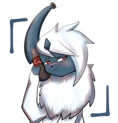  absol beverage bottle_cap cola female feral fur generation_3_pokemon hi_res mxlovegopdng nintendo pokemon pokemon_(species) red_eyes scar soda solo styx_(nyxcha) white_body white_fur 