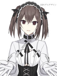  bad_id bad_pixiv_id black_choker black_dress black_hairband brown_eyes brown_hair choker commentary_request corset dress female gloves hairband highres iriam koma_shibari long_sleeves looking_at_viewer mirai_akari&#039;s_new_virtual_youtuber_illustration_contest open_mouth shirt solo twintails upper_body vane_(vane0) virtual_youtuber white_background white_gloves white_shirt 