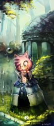  amy_rose anthro clothing dress eulipotyphlan female forest green_eyes hair hedgehog hi_res lady_of_the_lake_(sonic_and_the_black_knight) mammal pink_hair plant sega silveyn solo sonic_and_the_black_knight sonic_storybook_series sonic_the_hedgehog_(series) tree water 