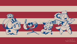  4th_of_july american_flag aquabunny baseball_bat bat_(object) bellsprout better_version_at_source bubble_gum bulbasaur burger canid canine clothing dessert eyewear female feral fireworks flag food generation_1_pokemon group gun handgun hat headgear headwear holidays hot_dog male mammal multi_tail nidorina nini nintendo pastry pie pistol pixie_(aquabunny) pokemon pokemon_(species) ranged_weapon sunglasses tail united_states_of_america vulpix weapon young 