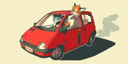  2024 2:1 ambiguous_gender anthro blue_body blue_fur canid canine car driving duo fox fur hi_res mammal orange_body orange_fur renault renault_twingo serpent_x vehicle white_body white_fur 