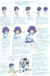  absurdres blue_archive breasts closed_eyes green_eyes green_halo hair_between_eyes halo hat highres hyakucha large_breasts medium_hair navel official_alternate_costume purple_hair purple_hat rash_guard saki_(blue_archive) saki_(swimsuit)_(blue_archive) sandals thighs translation_request 