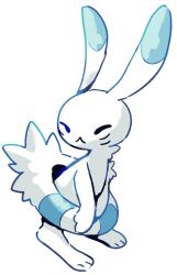  2024 2024_pokemon_gigaleak 3_toes ambiguous_gender beta_pokemon_games blue_body blue_fur closed_eyes english_description feet fur lagomorph mammal nintendo poffim pokemon solo tail toes warabbit white_body white_fur 