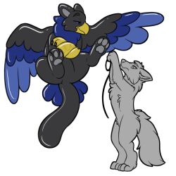  animate_inanimate avian canid canine duo feathered_wings feathers gryphon inflatable living_inflatable mammal mythological_avian mythological_creature mythology symrea telegram_sticker wings 