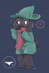  2:3 absurd_res anthro barefoot black_background black_body black_ears black_fur black_tail blush bodily_fluids bottomless bovid bulge caprine clothed clothing deltarune detailed_bulge eyewear feet fur genital_outline glasses goat hat headgear headwear hi_res male mammal penis_outline ralsei sande_(pixiv) scarf simple_background solo sweat tail undertale_(series) underwear young young_anthro 