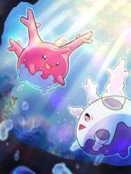  :d absurdres air_bubble bad_id bad_pixiv_id blurry bubble commentary_request coral corsola galarian_corsola highres light_rays no_humans open_mouth pokemon pokemon_(creature) ponkotsu_tanupon smile tongue underwater 