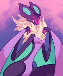  2016 anthro bat big_ears breasts claws female fur generation_6_pokemon ground-lion looking_at_viewer mammal neck_tuft nintendo noivern pokemon pokemon_(species) solo tuft wings zoi 