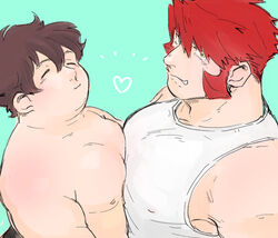  2boys alternate_costume alternate_muscle_size bad_id bad_pixiv_id bara blush couple covered_nipples from_side heart kekkai_sensen klaus_von_reinhertz large_pectorals leonardo_watch long_sideburns looking_at_viewer male_focus mature_male multiple_boys muscular muscular_male mutton_chops nore_(boosuke) pectoral_docking pectoral_press pectorals plump red_hair short_hair sideburns sidepec tank_top tusks upper_body white_tank_top yaoi 